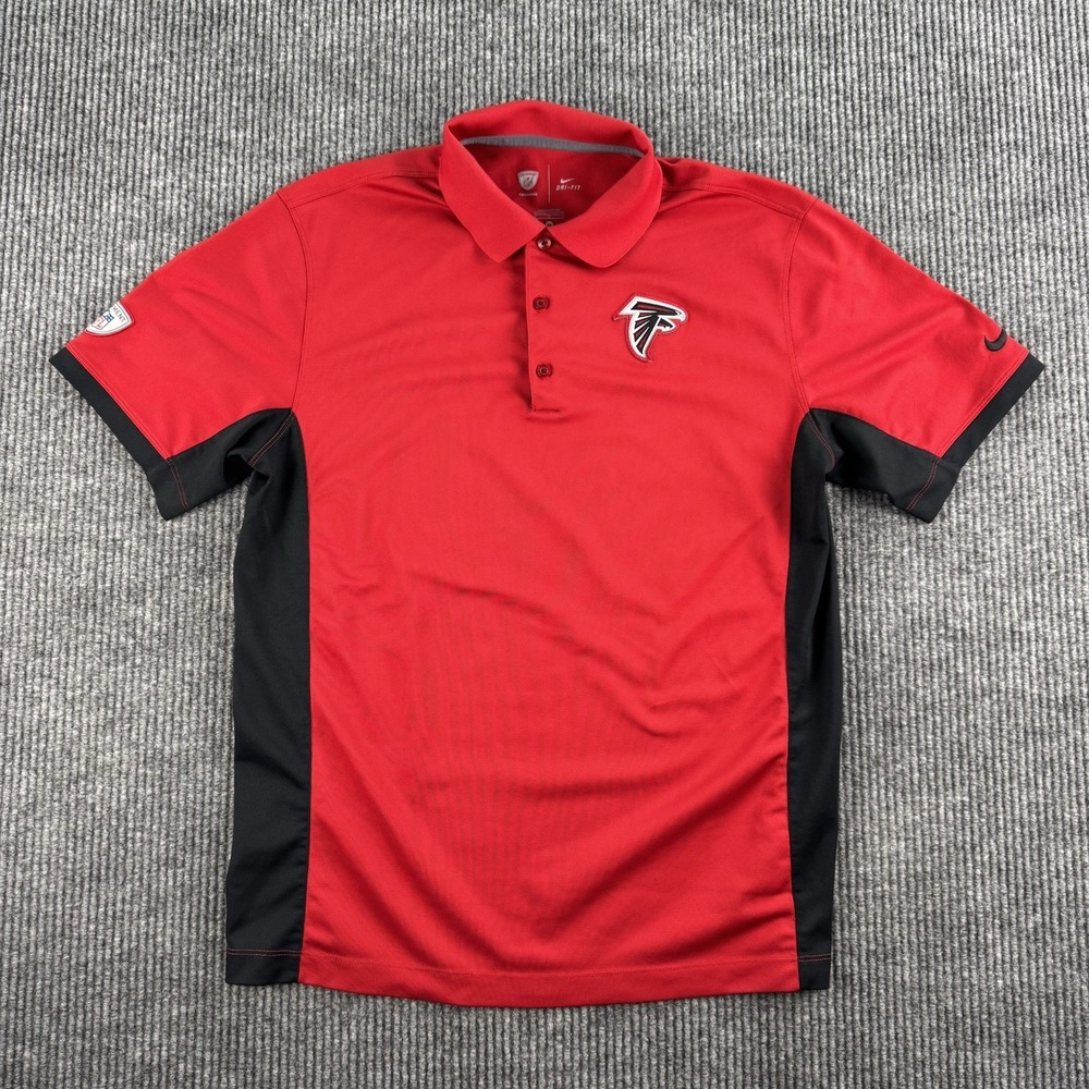 Atlanta Falcons Shirt Men Medium Red Black NFL Dri Fit Polo Collared Uniform